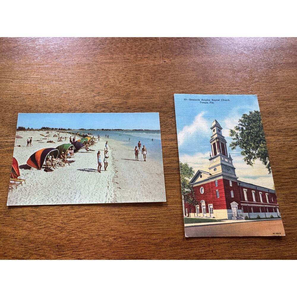 Vintage 1950 Tampa Seminole Heights Baptist Church Postcard + St Pete Beach